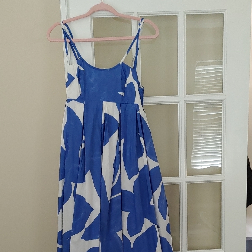 Anthropologie Sleeveless Baby doll Midi Dress Size XXS blue and White - Picture 2 of 5